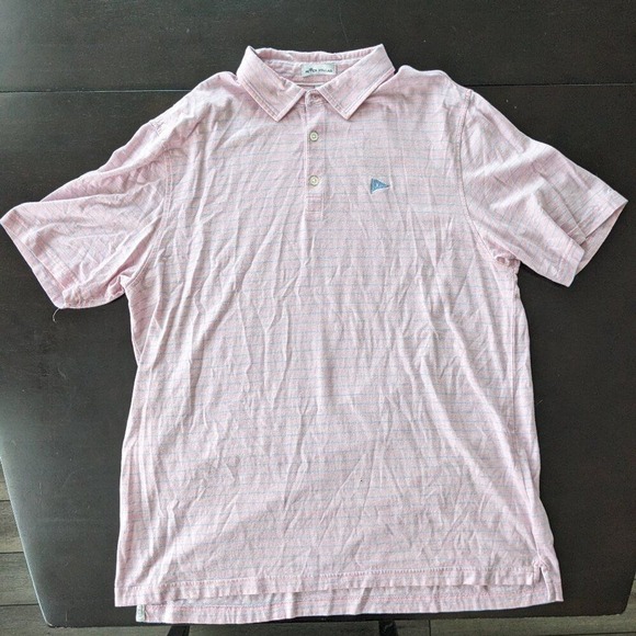 Peter Millar Other - Peter Millar Mens XL Polo Shirt Pink Blue Striped Short Sleeve Golf Pennant Logo